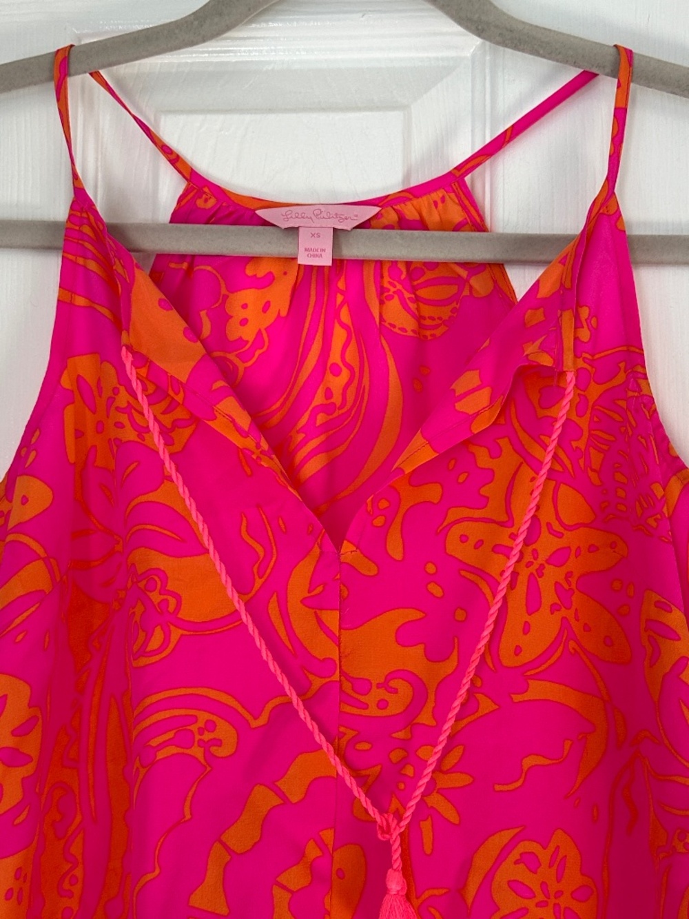 Lilly Pulitzer Retired Silk Halter Cami Pink Orange Pink Tassel Extra Small
